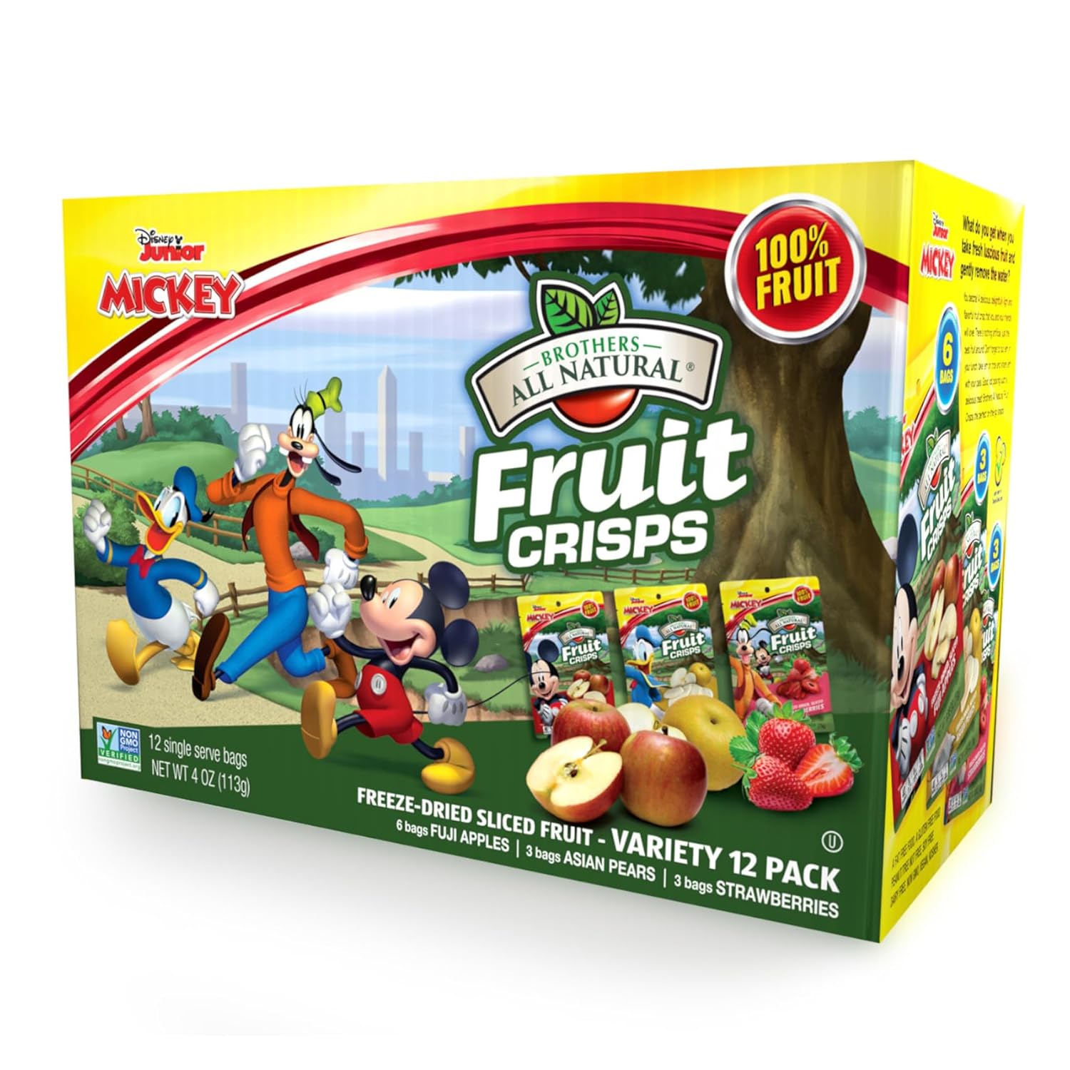 Brothers All Natural Disney Freeze Dried Fruit Crisps, Variety Pack, 12 Single Serve Bags, Fuji Apple, Asian Pear, Strawberry, Made with 100% Fruit, Gluten Free, Soy Free, Vegan, Heathy Snack