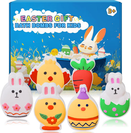 Bath Bombs for Kids, 6 Pack Girls & Boys-Easter Bunny, Chicken & Egg Shapes -Handmade Gentle, Easter Basket Stuffers Safe Fizz Balls-Great Easter Party Favors