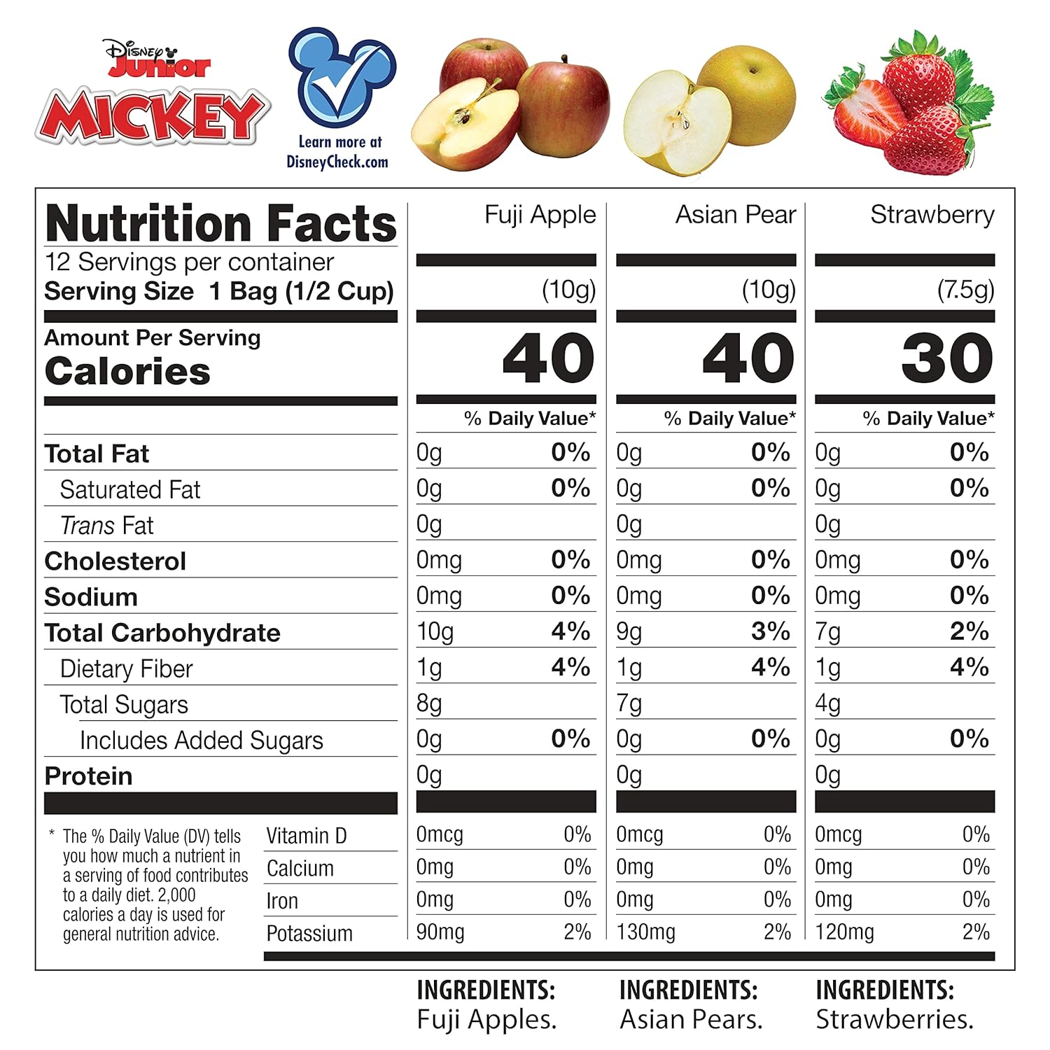 Brothers All Natural Disney Freeze Dried Fruit Crisps, Variety Pack, 12 Single Serve Bags, Fuji Apple, Asian Pear, Strawberry, Made with 100% Fruit, Gluten Free, Soy Free, Vegan, Heathy Snack