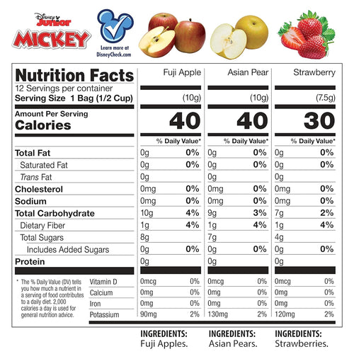 Brothers All Natural Disney Freeze Dried Fruit Crisps, Variety Pack, 12 Single Serve Bags, Fuji Apple, Asian Pear, Strawberry, Made with 100% Fruit, Gluten Free, Soy Free, Vegan, Heathy Snack
